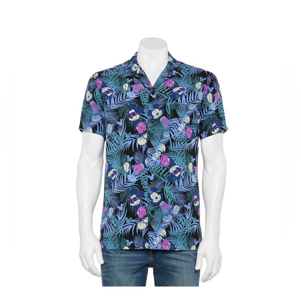 Men's Disney Mickey Mouse Blue Button-Down Hawaiian Shirt Size S